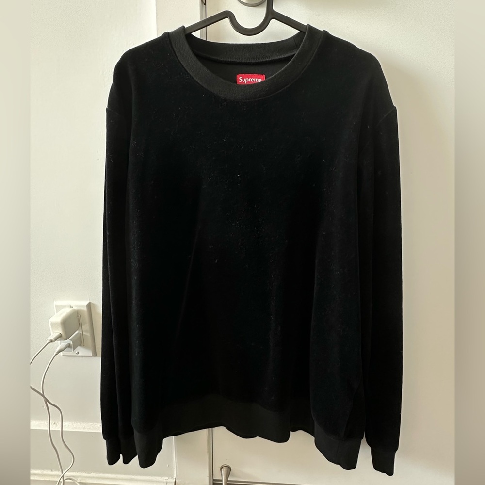 Supreme Black Velvet Crewneck Sweatshirt